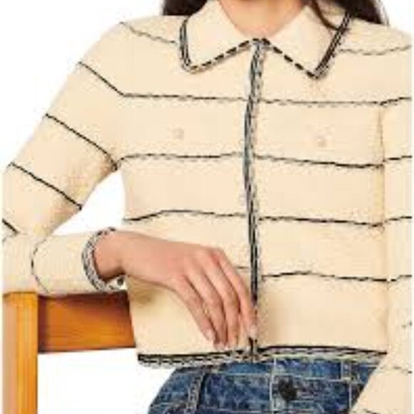 Sandro Paris Infinity jacket, cream knit with pearl buttons Size 2/US Small - Picture 2 of 15